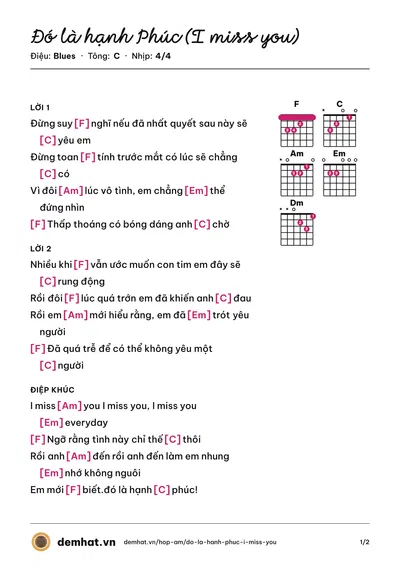 Hợp âm Đó là hạnh Phúc (I miss you) – bản nhạc PDF trang 1, tông C