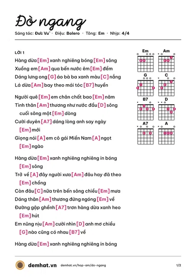 Hợp âm Đò ngang (Đức Vũ) – bản nhạc PDF trang 1, tông Em