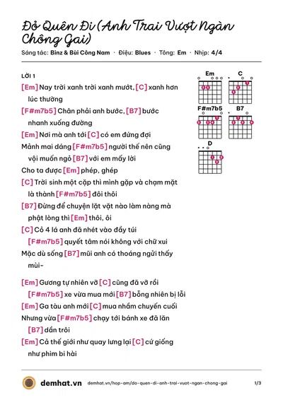 Hợp âm Đỏ Quên Đi (Anh Trai Vượt Ngàn Chông Gai) (Nhà Thiếu Nhi) – bản nhạc PDF trang 1, tông Em