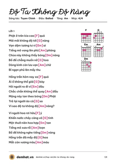 Hợp âm Độ Ta Không Độ Nàng (Gia Bao Nguyen) – bản nhạc PDF trang 1, tông Am
