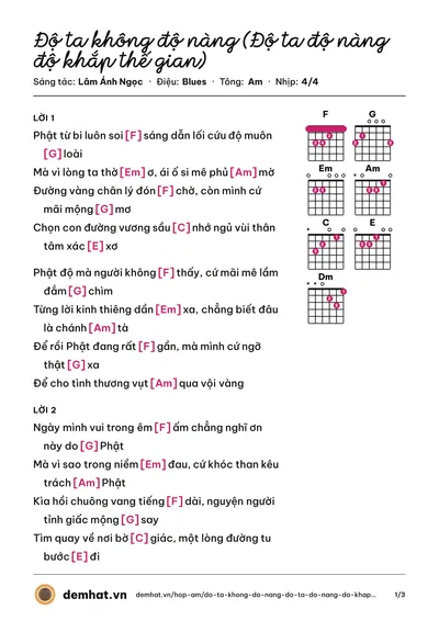 Hợp âm Độ ta không độ nàng (Độ ta độ nàng độ khắp thế gian) (Võ Hạ Trâm) – bản nhạc PDF trang 1, tông Am