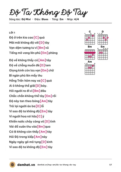 Hợp âm Độ Ta Không Độ Tày (Độ Mixi) – bản nhạc PDF trang 1, tông Em