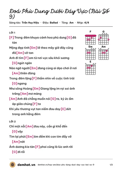 Hợp âm Đoá Phù Dung Dưới Đáy Vực (Bài Số 9) (HuyH) – bản nhạc PDF trang 1, tông Am