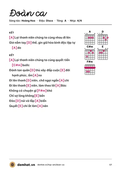 Hợp âm Đoàn ca (Bình Lê) – bản nhạc PDF trang 1, tông A