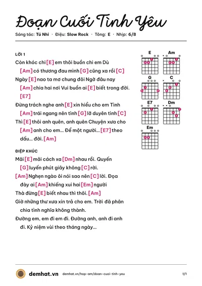 Hợp âm Đoạn Cuối Tình Yêu (Chế Linh) – bản nhạc PDF trang 1, tông E
