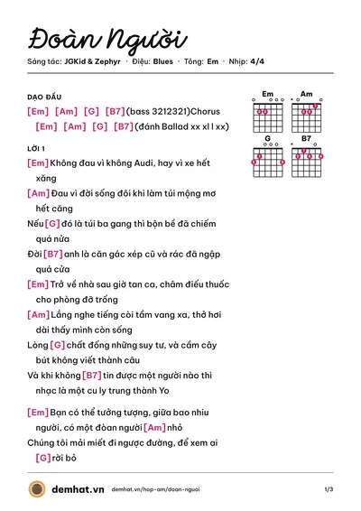 Hợp âm Đoàn Người (JGKid) – bản nhạc PDF trang 1, tông Em