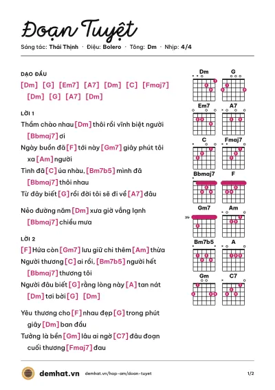 Hợp âm Đoạn Tuyệt (Lệ Quyên) – bản nhạc PDF trang 1, tông Dm