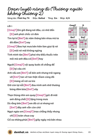 Hợp âm Đoạn tuyệt nàng đi (Thương người không thương 2) (Phát Huy T4) – bản nhạc PDF trang 1, tông Em