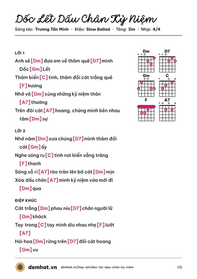 Hợp âm Dốc Lết Dấu Chân Kỷ Niệm (Trương Tấn Minh) – bản nhạc PDF trang 1, tông Dm