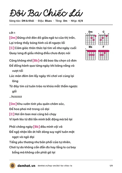 Hợp âm Đôi Ba Chiếc Lá (Khói) – bản nhạc PDF trang 1, tông Dm