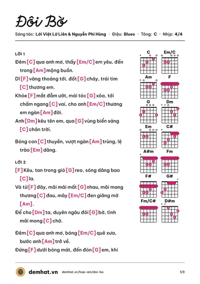 Hợp âm Đôi Bờ (Trúc Nhân) – bản nhạc PDF trang 1, tông C