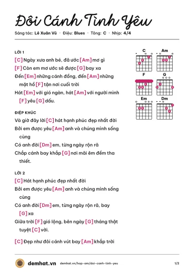 Hợp âm Đôi Cánh Tình Yêu (Mỹ Tâm) – bản nhạc PDF trang 1, tông C