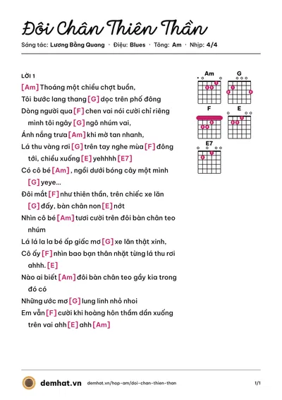 Hợp âm Đôi Chân Thiên Thần (Lam Trường) – bản nhạc PDF trang 1, tông Am