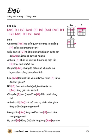 Hợp âm Đợi (Chazg) – bản nhạc PDF trang 1, tông Am