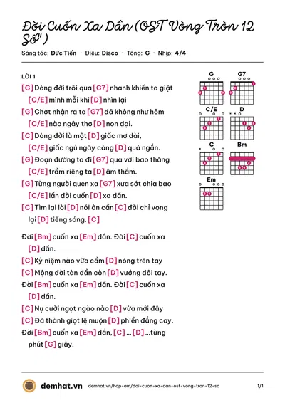 Hợp âm Đời Cuốn Xa Dần (OST Vòng Tròn 12 Số") (Đức Tiến) – bản nhạc PDF trang 1, tông G