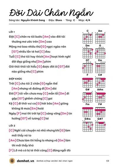 Hợp âm Đời Dài Chân Ngắn (Nguyễn Khánh Sang) – bản nhạc PDF trang 1, tông C