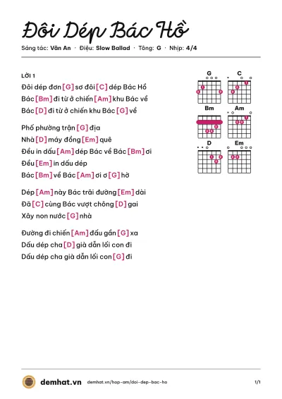 Hợp âm Đôi Dép Bác Hồ (Thu Hiền) – bản nhạc PDF trang 1, tông G