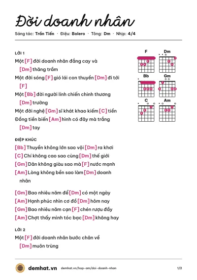 Hợp âm Đời doanh nhân (Trọng Văn) – bản nhạc PDF trang 1, tông Dm