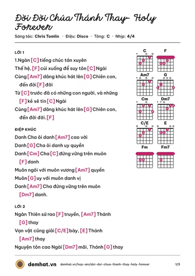 Hợp âm Đời Đời Chúa Thánh Thay- Holy Forever (Isaac Thái) – bản nhạc PDF trang 1, tông C