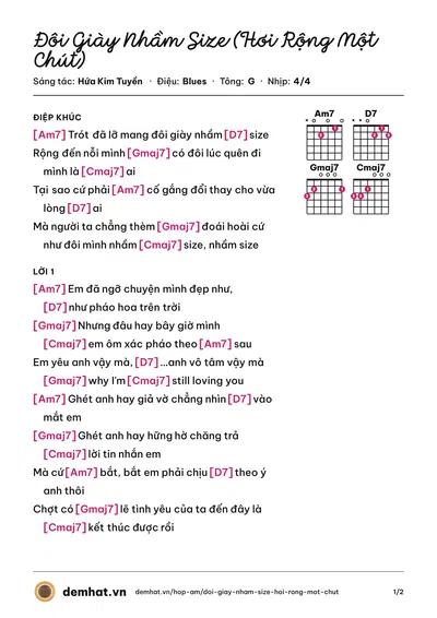 Hợp âm Đôi Giày Nhầm Size (Hơi Rộng Một Chút) (Orange) – bản nhạc PDF trang 1, tông G