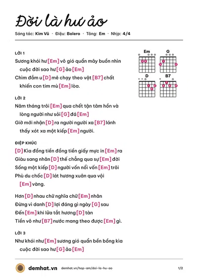 Hợp âm Đời là hư ảo (Đạt Võ) – bản nhạc PDF trang 1, tông Em