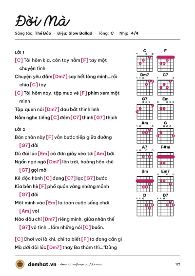 Hợp âm Đời Mà (Thế Bảo) – bản nhạc PDF trang 1, tông C