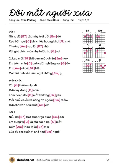 Hợp âm Đôi mắt người xưa (Chế Linh) – bản nhạc PDF trang 1, tông Em