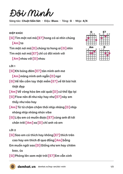 Hợp âm Đôi Mình (Chuột Sấm Sét) – bản nhạc PDF trang 1, tông G