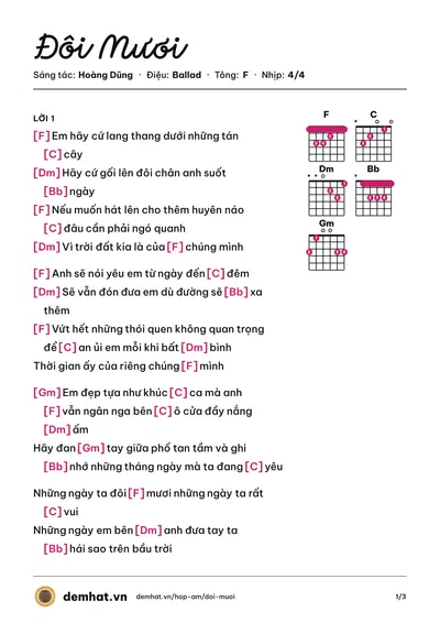 Hợp âm Đôi Mươi (Hoàng Dũng) – bản nhạc PDF trang 1, tông F