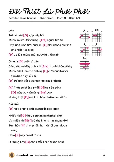Hợp âm Đời Thiệt Là Phơi Phới (Hoàng Yến Chibi) – bản nhạc PDF trang 1, tông G