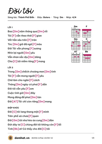 Hợp âm Đời tôi (Thành Phố Biển) – bản nhạc PDF trang 1, tông Dm