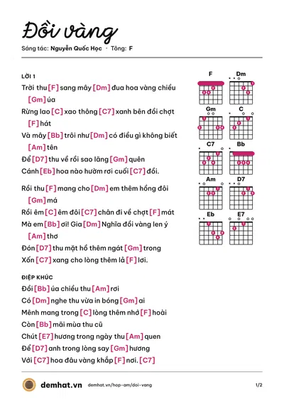 Hợp âm Đồi vàng (Y Jang Tuyn) – bản nhạc PDF trang 1, tông F