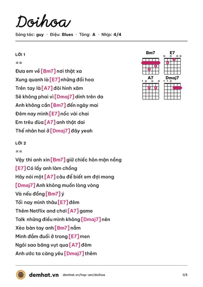 Hợp âm Doihoa (guy) – bản nhạc PDF trang 1, tông A