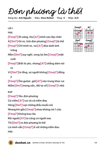 Hợp âm Đơn phương là thế! (Ank Nguyễn) – bản nhạc PDF trang 1, tông C