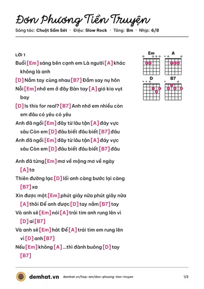 Hợp âm Đơn Phương Tiền Truyện (Chuột Sấm Sét) – bản nhạc PDF trang 1, tông Bm
