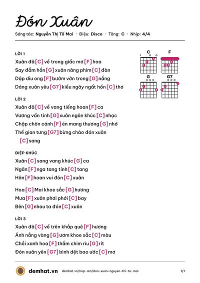 Hợp âm Đón Xuân (Nguyễn Thị Tố Mai) – bản nhạc PDF trang 1, tông C