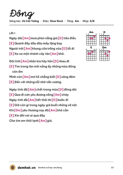 Hợp âm Đông (Trúc Nhân) – bản nhạc PDF trang 1, tông Am