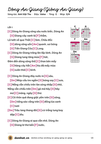 Hợp âm Dòng An Giang (Giòng An Giang) (Ánh Tuyết) – bản nhạc PDF trang 1, tông C