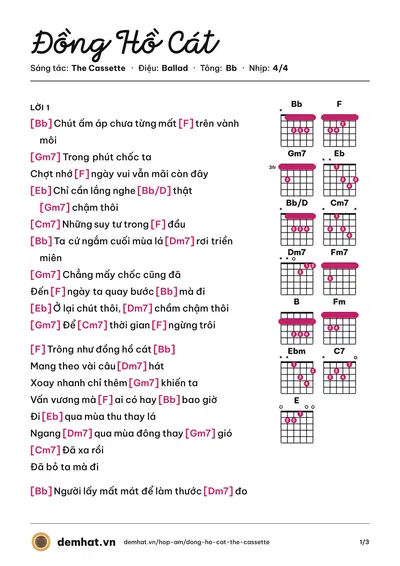 Hợp âm Đồng Hồ Cát (The Cassette) – bản nhạc PDF trang 1, tông Bb