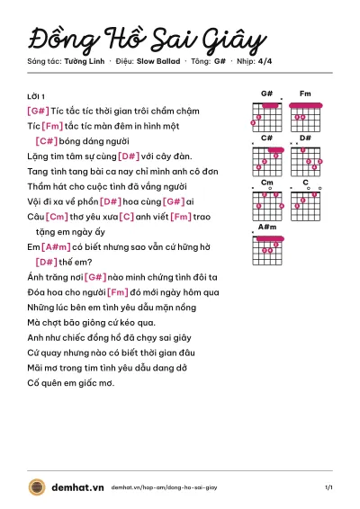 Hợp âm Đồng Hồ Sai Giây (Đăng Khôi) – bản nhạc PDF trang 1, tông G#
