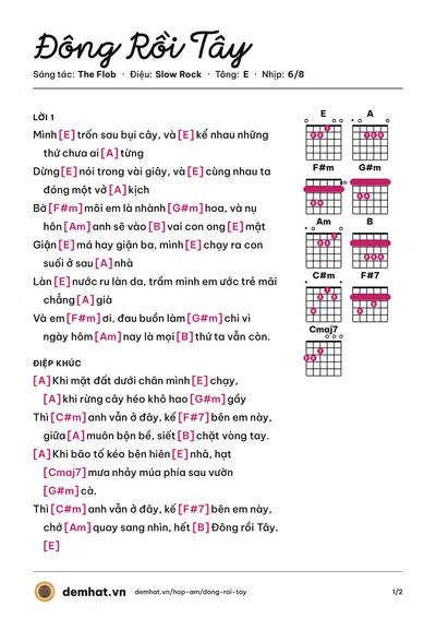Hợp âm Đông Rồi Tây (The Flob) – bản nhạc PDF trang 1, tông E