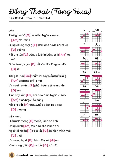 Hợp âm Đồng Thoại (Tong Hua) (Đông Nhi) – bản nhạc PDF trang 1, tông C