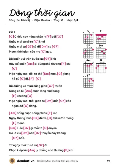 Hợp âm Dòng thời gian (Quang Tuấn) – bản nhạc PDF trang 1, tông C