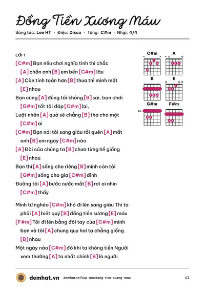 Hợp âm Đồng Tiền Xương Máu (Lâm Chấn Khang) – bản nhạc PDF trang 1, tông C#m