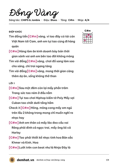 Hợp âm Đồng Vàng (Jombie) – bản nhạc PDF trang 1, tông C#m