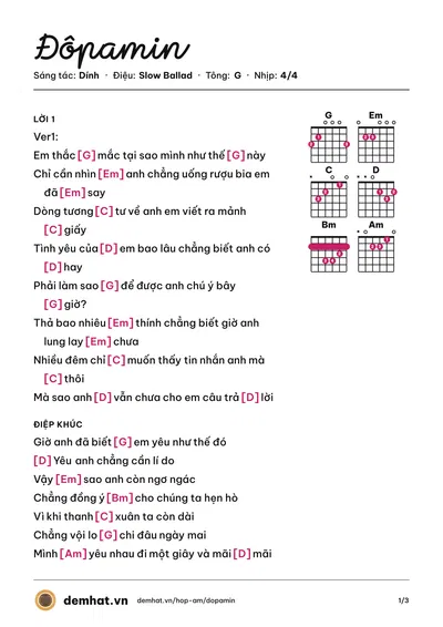 Hợp âm Đôpamin (Dính) – bản nhạc PDF trang 1, tông G