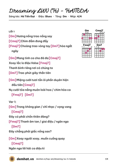 Hợp âm Dreaming LUV (H) - HATEDA (Hateda) – bản nhạc PDF trang 1, tông Dm