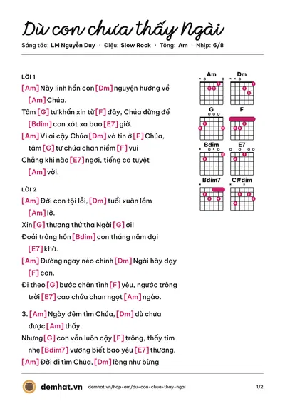 Hợp âm Dù con chưa thấy Ngài (LM Nguyễn Duy) – bản nhạc PDF trang 1, tông Am