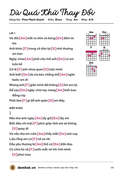 Hợp âm Dù Quá Khứ Thay Đổi (Lý Hải) – bản nhạc PDF trang 1, tông Am