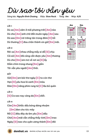 Hợp âm Dù sao tôi vẫn yêu (Nguyễn Đình Chương) – bản nhạc PDF trang 1, tông Am